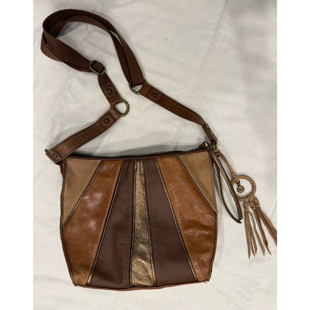 Vintage The Sak Patchwork Leather Crossbody Bag Brown w/ Adjustable Strap Boho